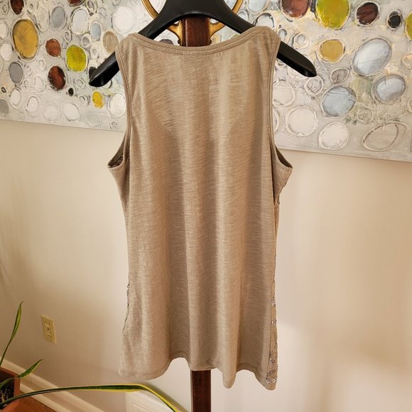 Jana Khaki Green Sequined Tank Top US S - Picture 6 of 8